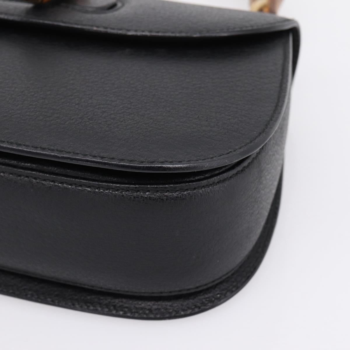 GUCCI Bamboo Hand Bag Leather Black Gold 000 2113 0633 Auth 208629V