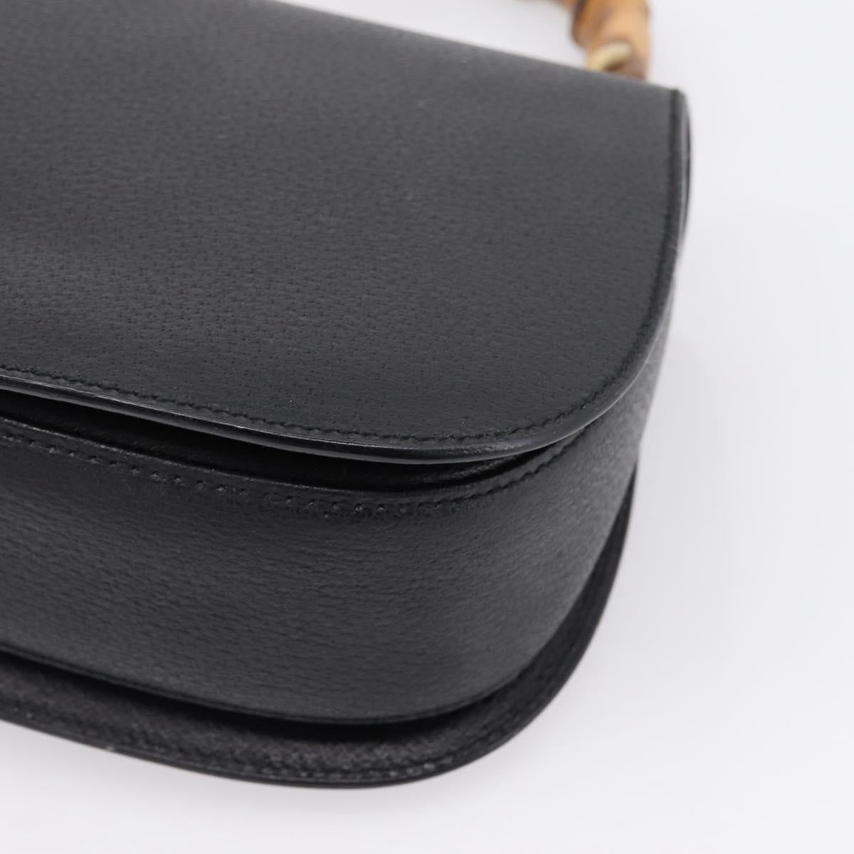 GUCCI Bamboo Hand Bag Leather Black Gold 000 2113 0633 Auth 208629V