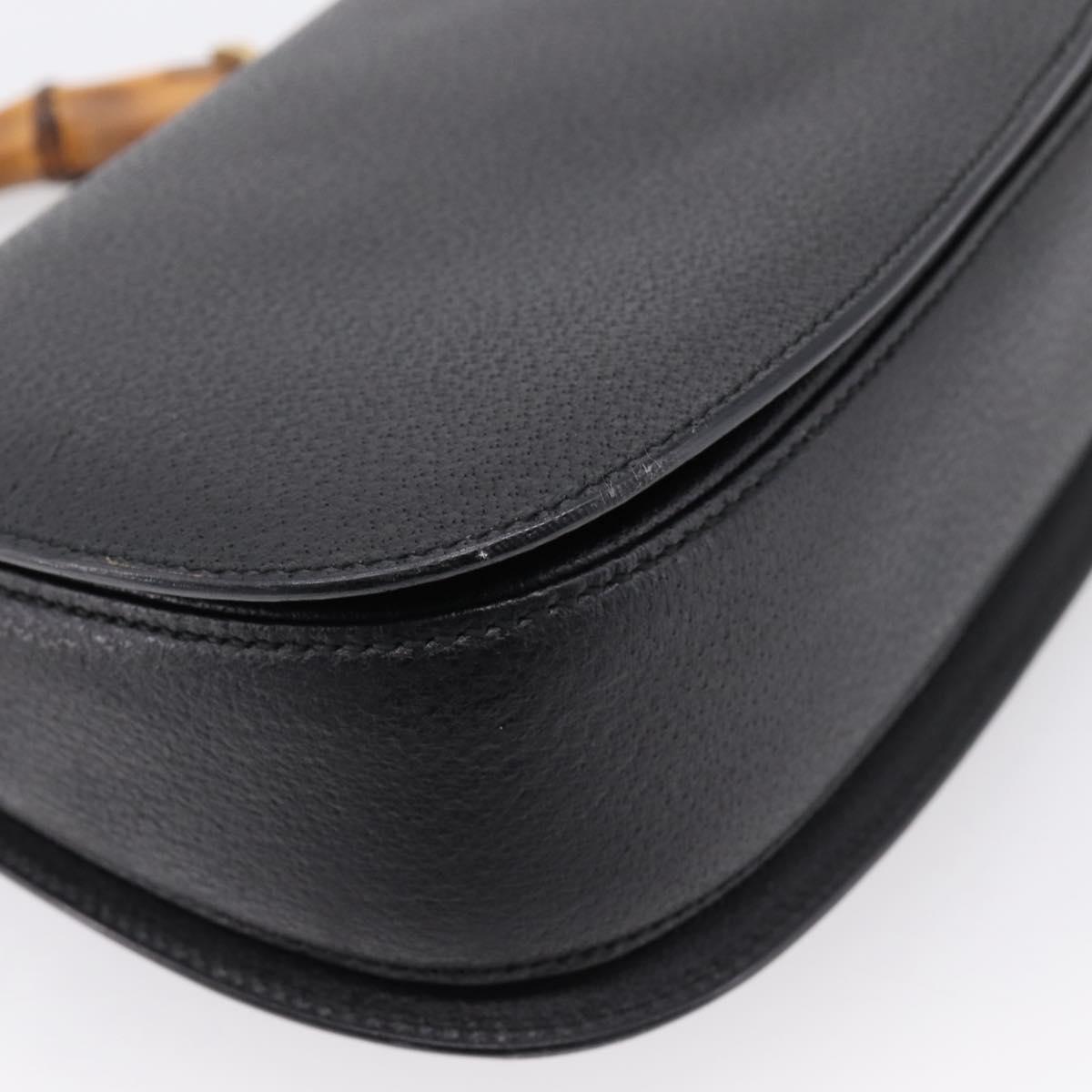 GUCCI Bamboo Hand Bag Leather Black Gold 000 2113 0633 Auth 208629V