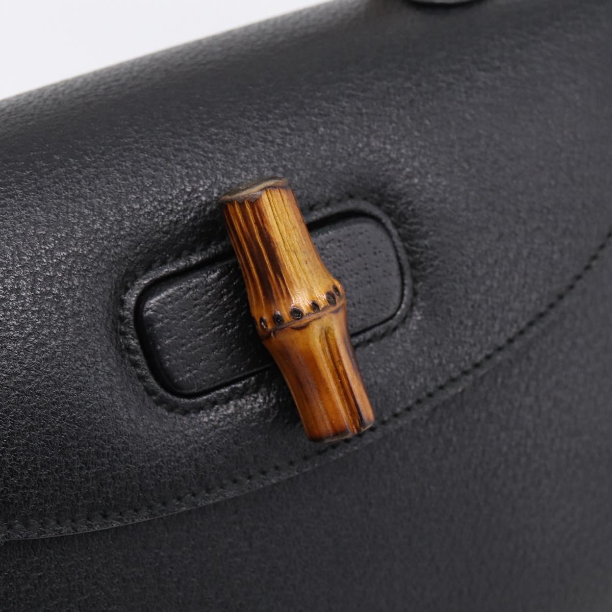 GUCCI Bamboo Hand Bag Leather Black Gold 000 2113 0633 Auth 208629V
