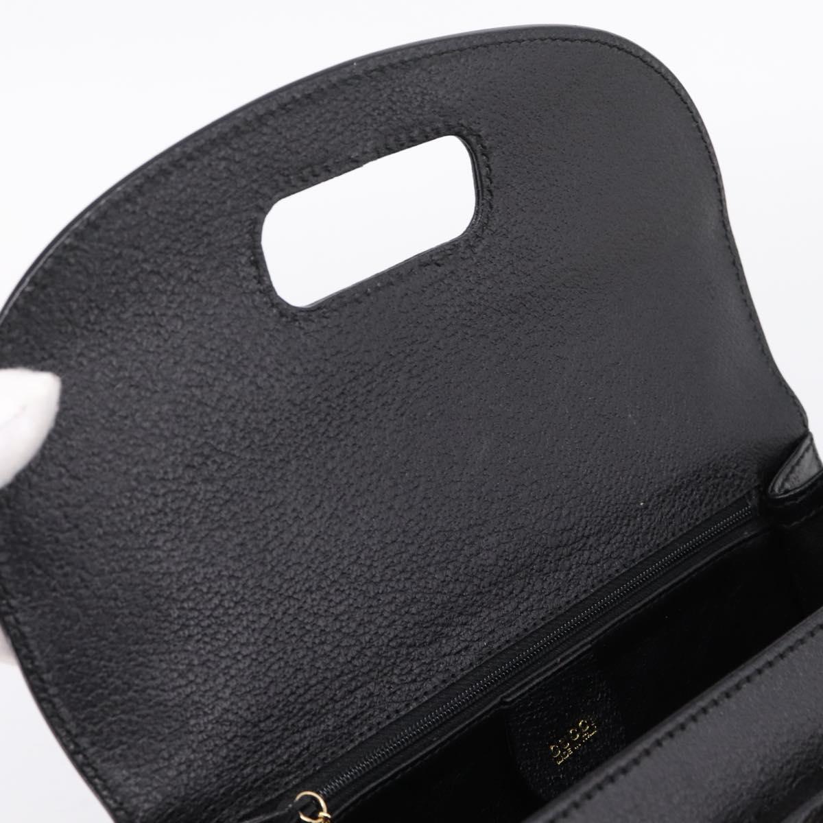 GUCCI Bamboo Hand Bag Leather Black Gold 000 2113 0633 Auth 208629V