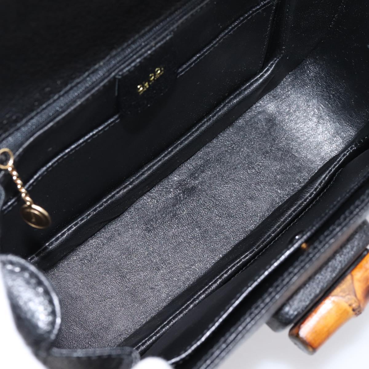 GUCCI Bamboo Hand Bag Leather Black Gold 000 2113 0633 Auth 208629V