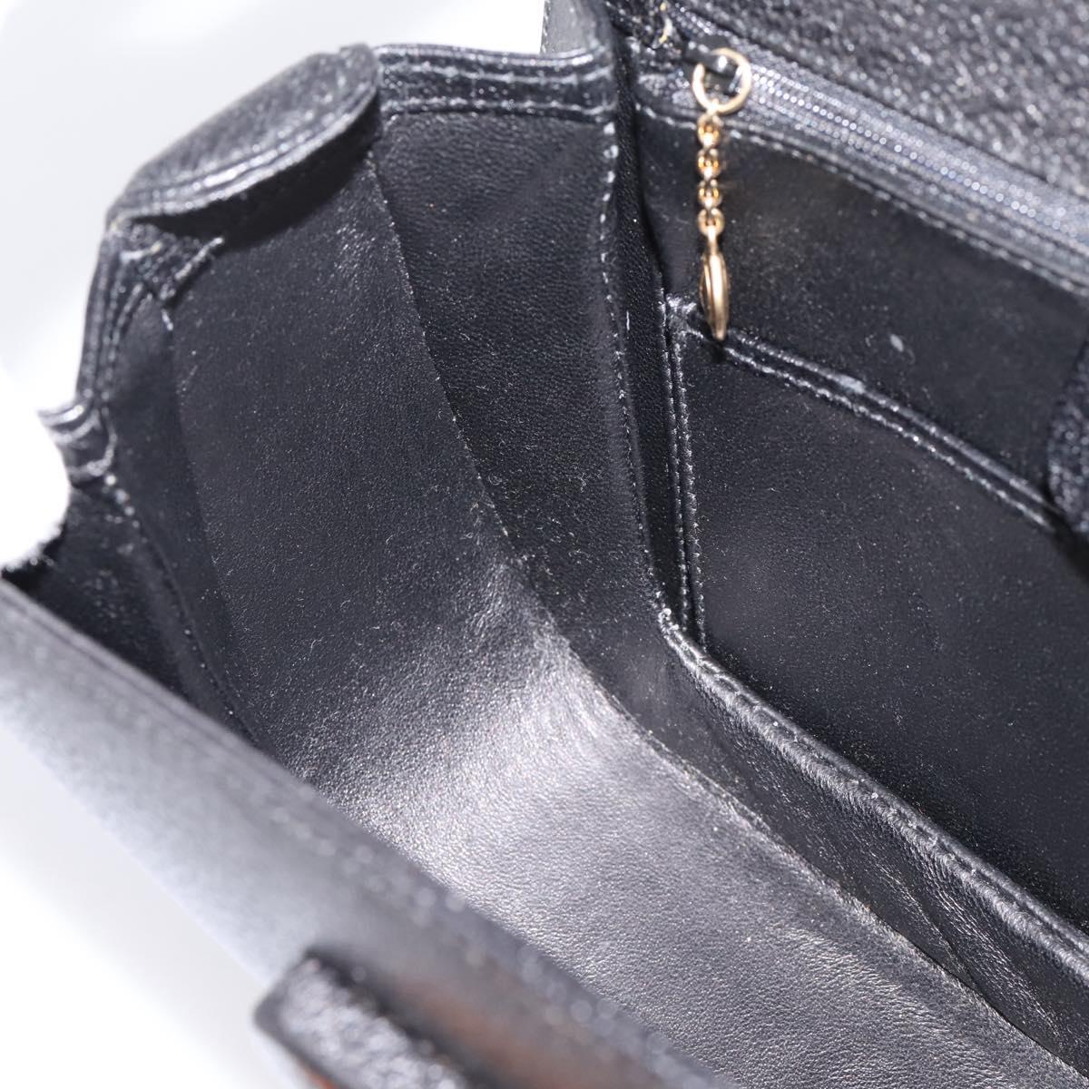 GUCCI Bamboo Hand Bag Leather Black Gold 000 2113 0633 Auth 208629V