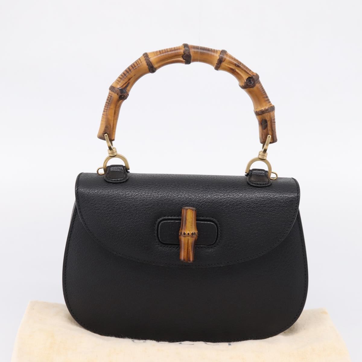 GUCCI Bamboo Hand Bag Leather Black Gold 000 2113 0633 Auth 208629V