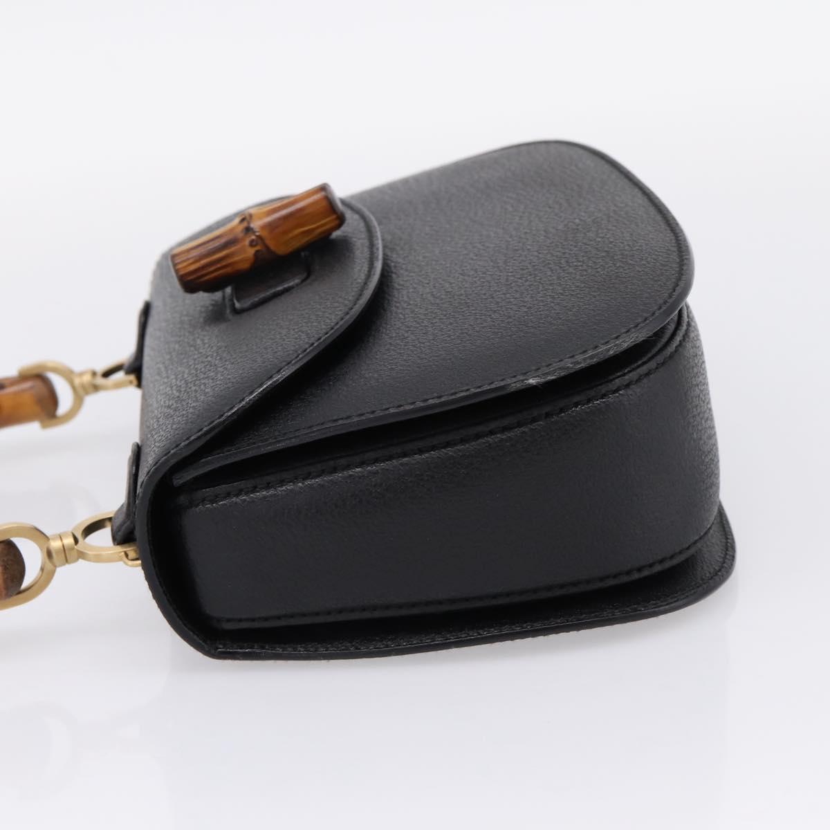 GUCCI Bamboo Hand Bag Leather Black Gold 000 2113 0633 Auth 208629V