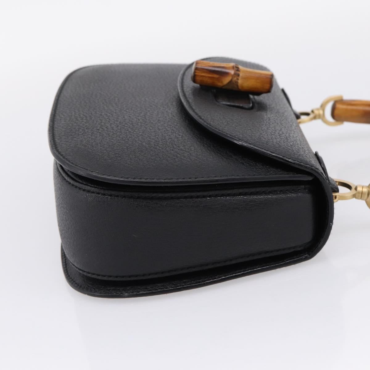 GUCCI Bamboo Hand Bag Leather Black Gold 000 2113 0633 Auth 208629V