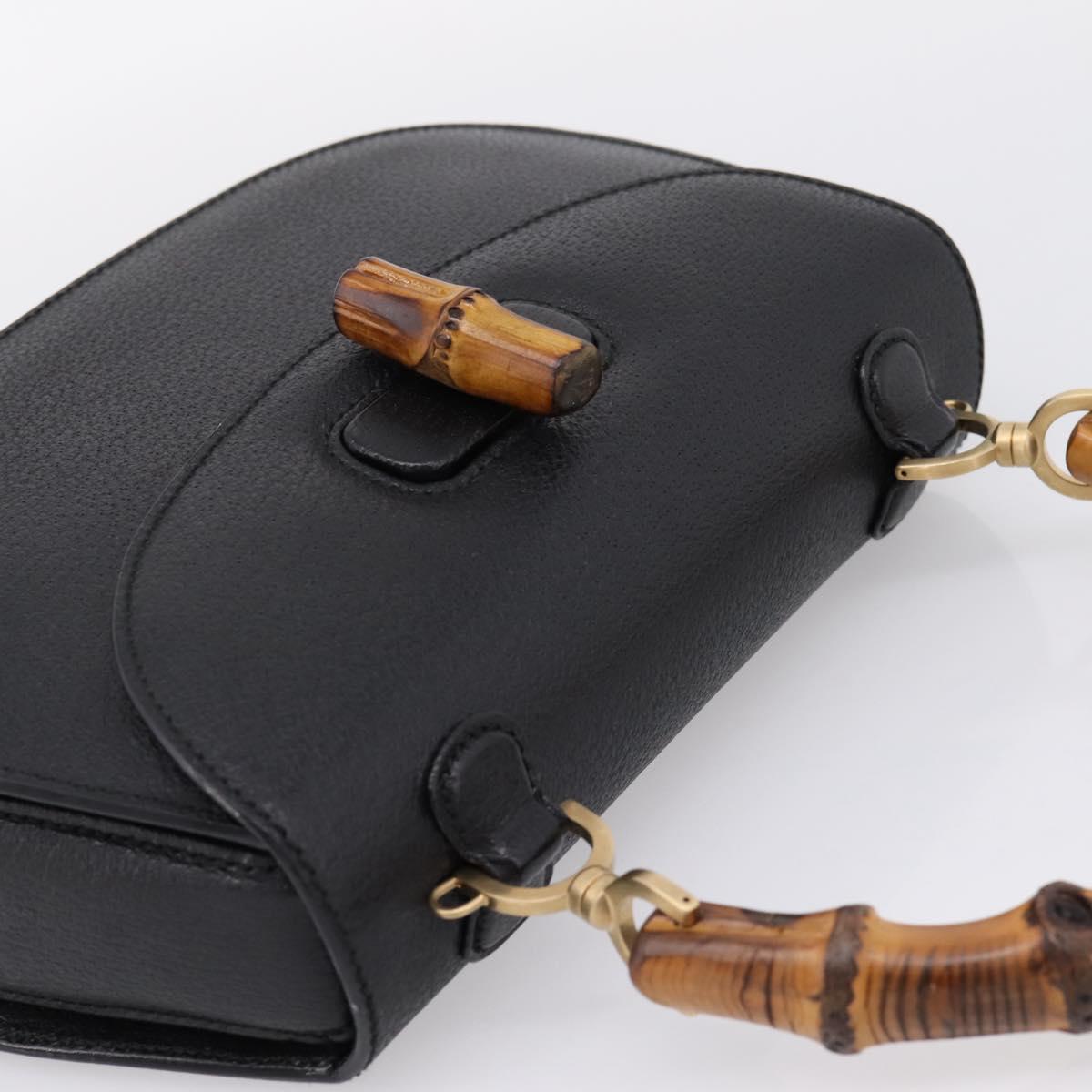 GUCCI Bamboo Hand Bag Leather Black Gold 000 2113 0633 Auth 208629V
