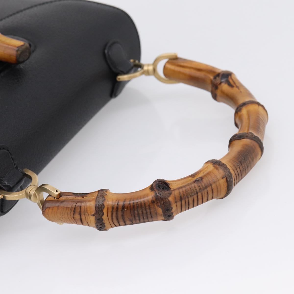 GUCCI Bamboo Hand Bag Leather Black Gold 000 2113 0633 Auth 208629V