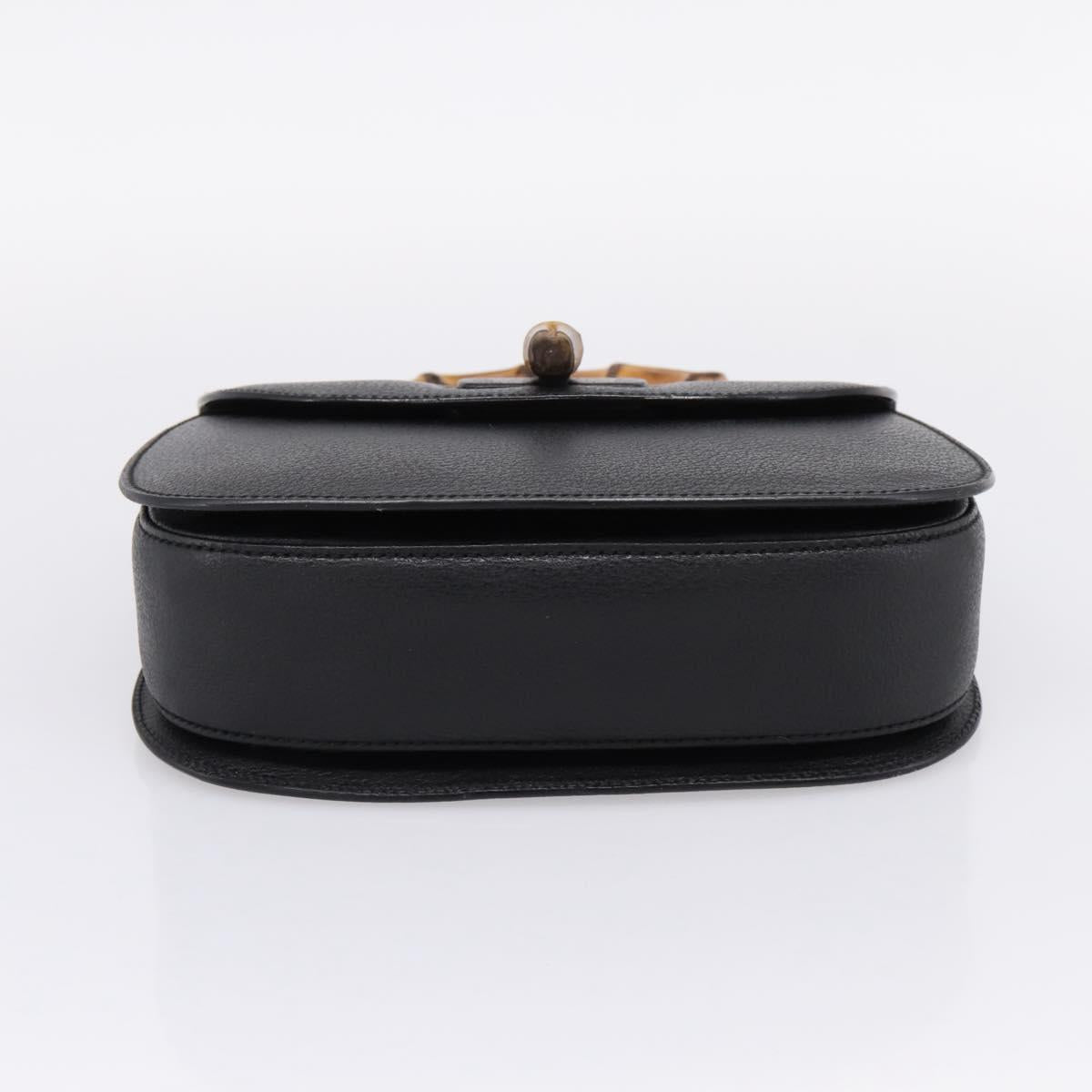 GUCCI Bamboo Hand Bag Leather Black Gold 000 2113 0633 Auth 208629V