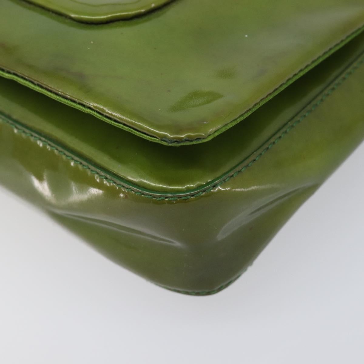 PRADA Shoulder Bag Patent Green Silver Auth 208631