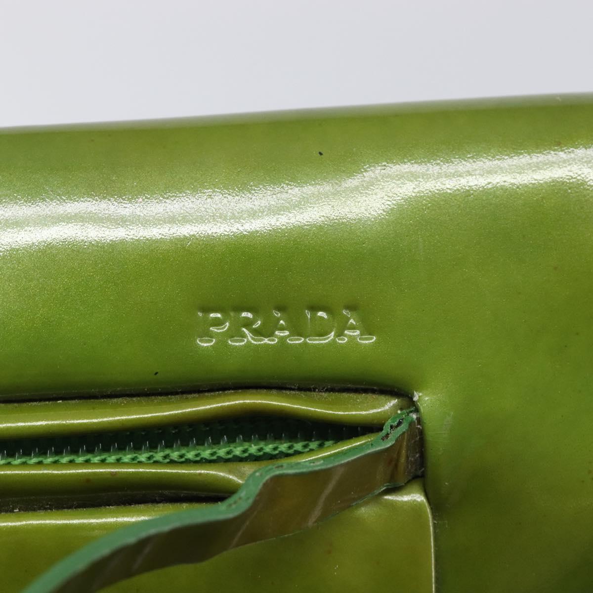 PRADA Shoulder Bag Patent Green Silver Auth 208631