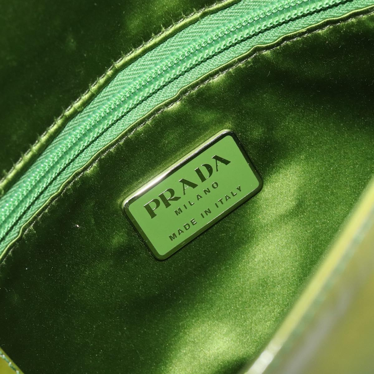 PRADA Shoulder Bag Patent Green Silver Auth 208631