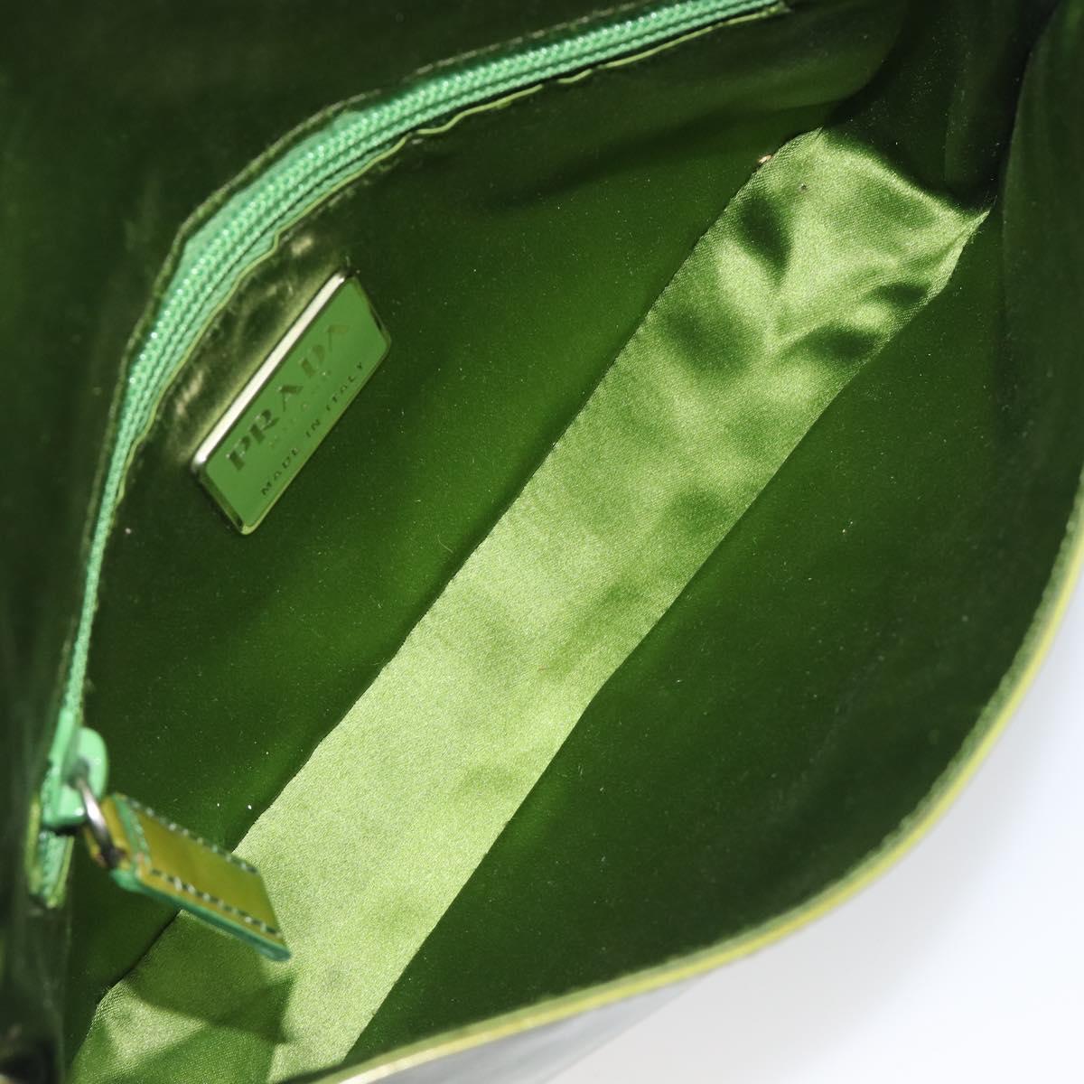 PRADA Shoulder Bag Patent Green Silver Auth 208631