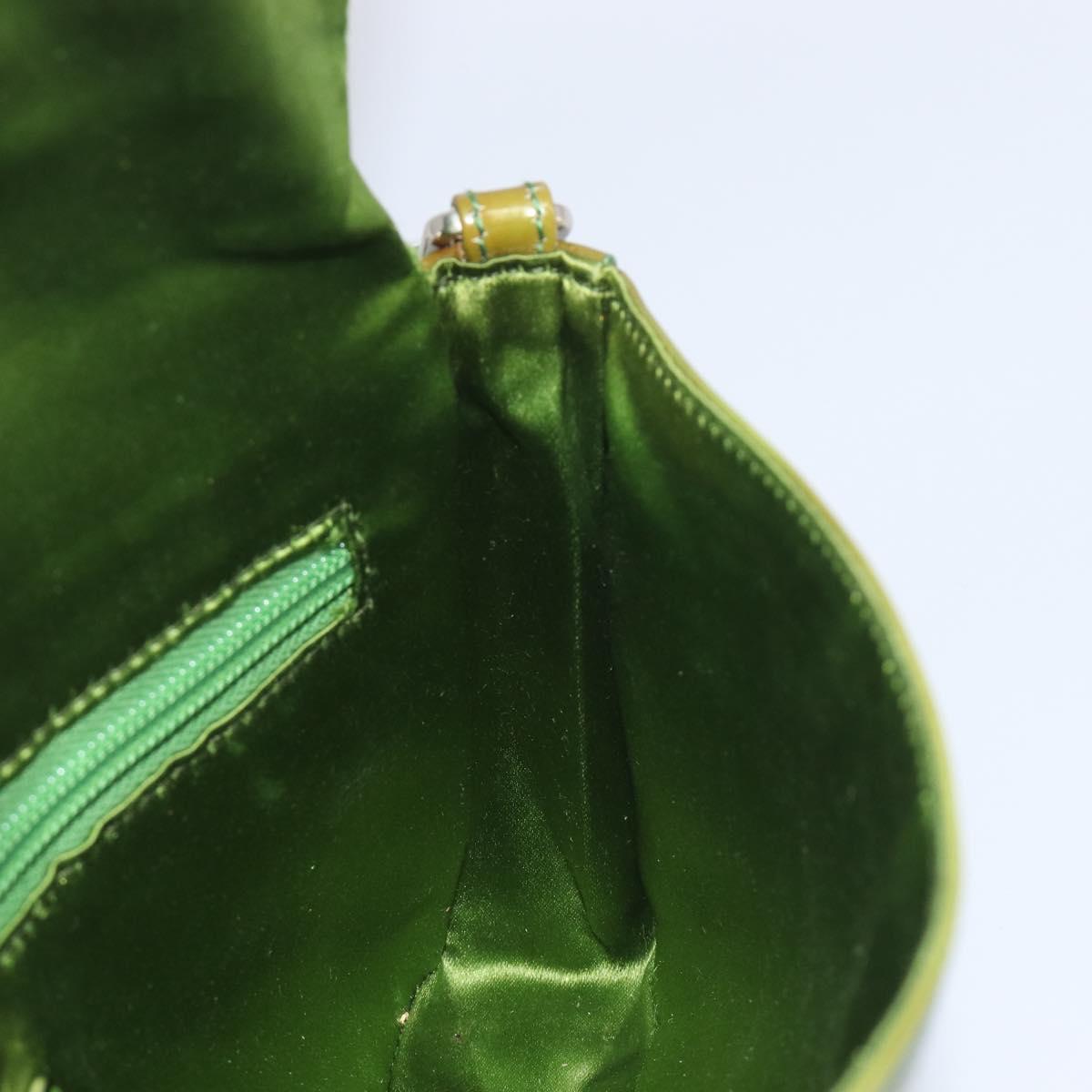 PRADA Shoulder Bag Patent Green Silver Auth 208631