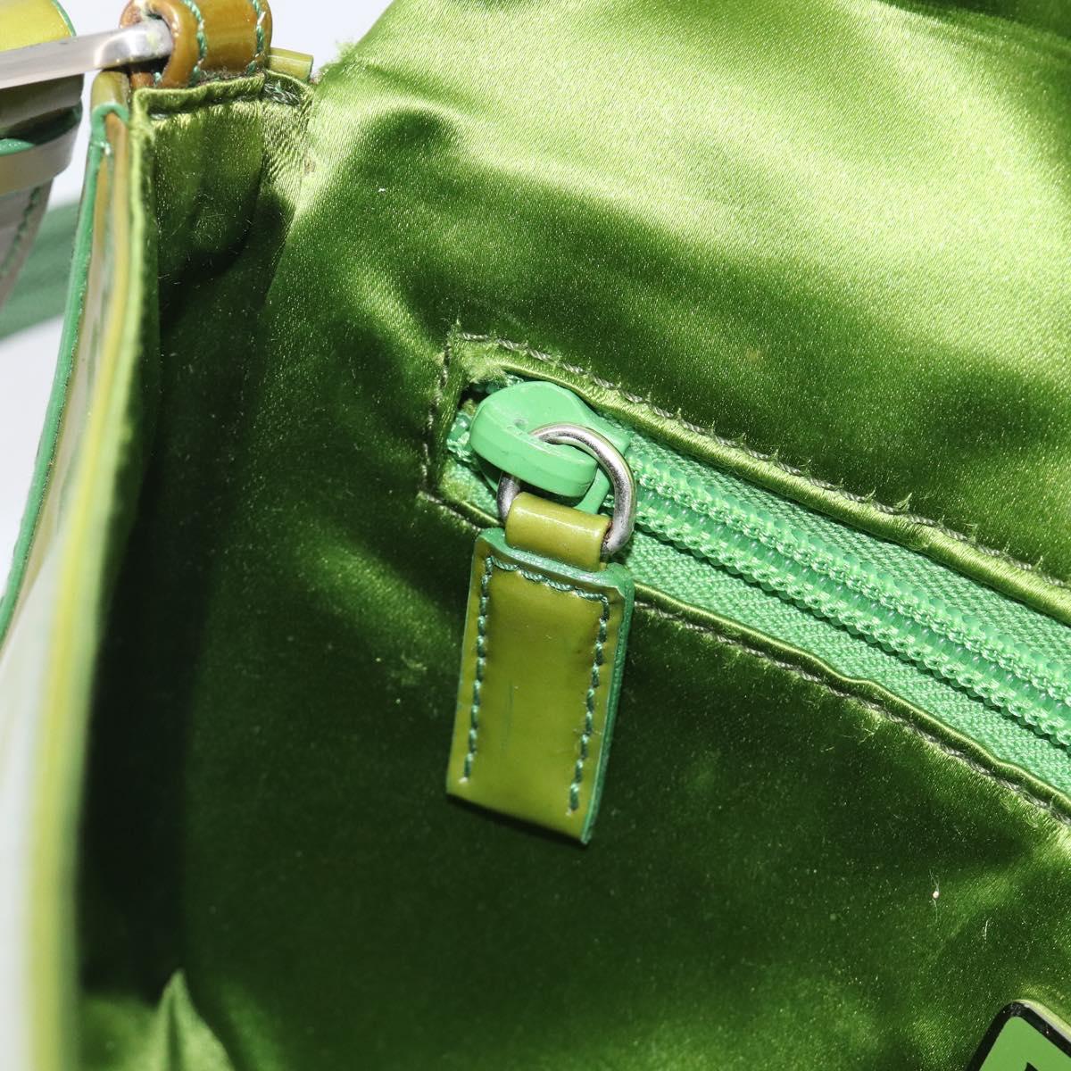 PRADA Shoulder Bag Patent Green Silver Auth 208631