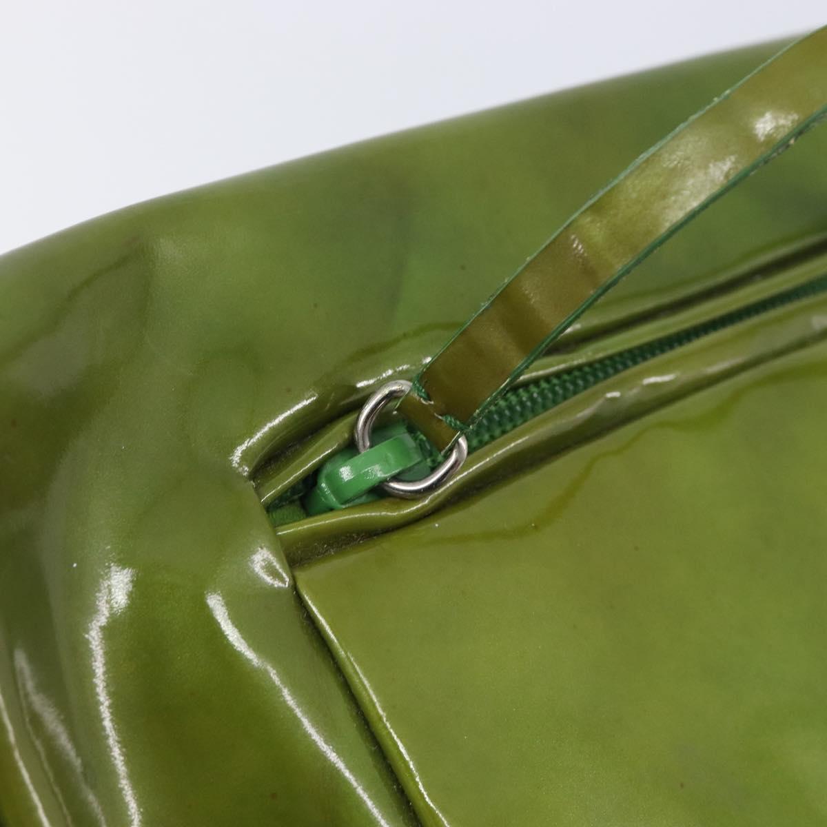 PRADA Shoulder Bag Patent Green Silver Auth 208631