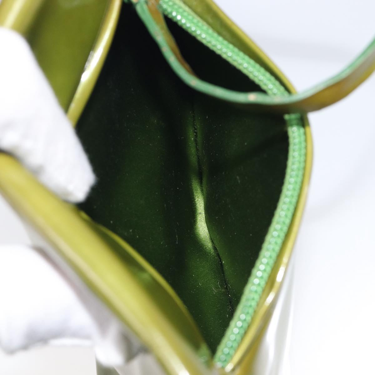 PRADA Shoulder Bag Patent Green Silver Auth 208631