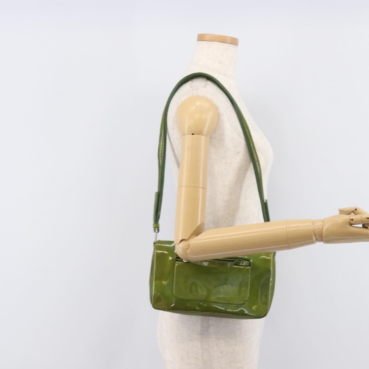 PRADA Shoulder Bag Patent Green Silver Auth 208631