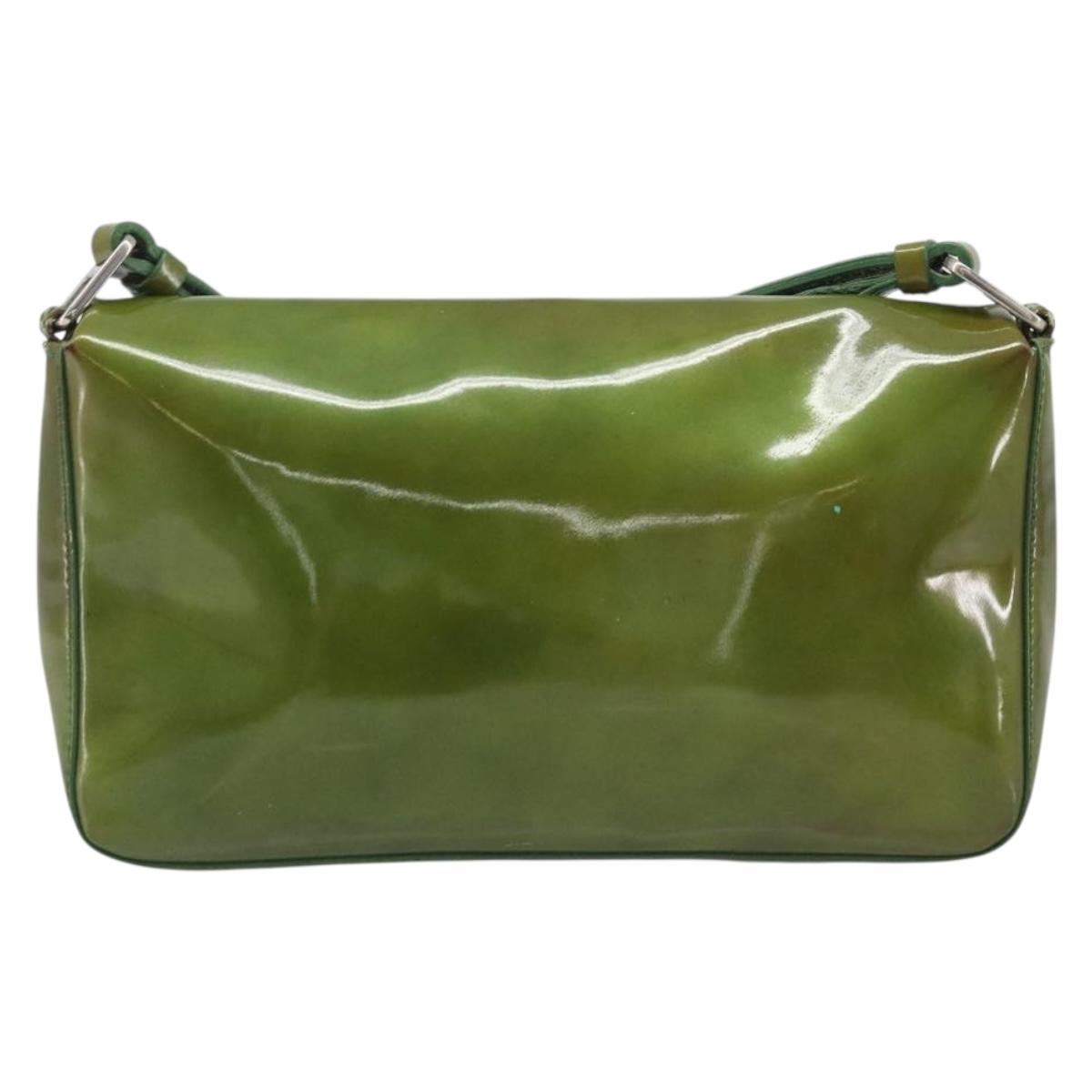 PRADA Shoulder Bag Patent Green Silver Auth 208631