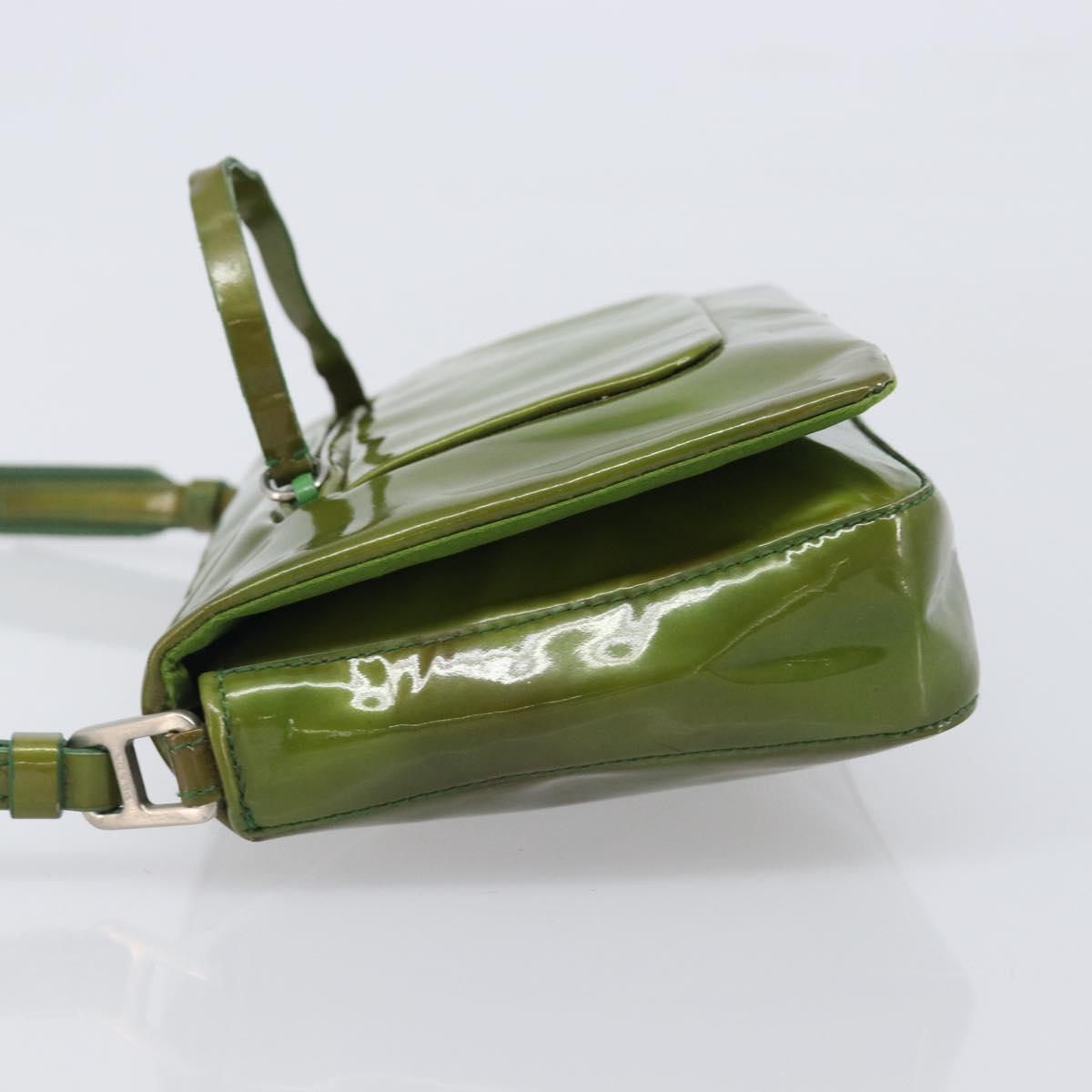 PRADA Shoulder Bag Patent Green Silver Auth 208631