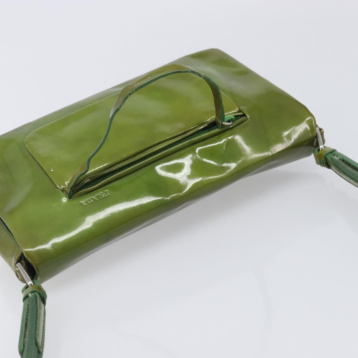 PRADA Shoulder Bag Patent Green Silver Auth 208631