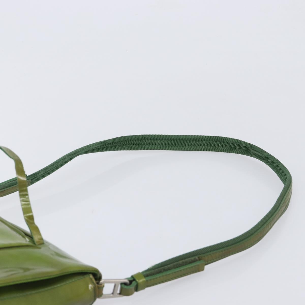 PRADA Shoulder Bag Patent Green Silver Auth 208631