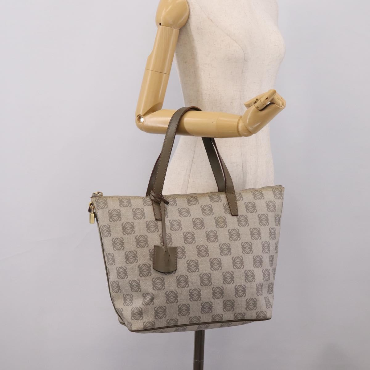 LOEWE Anagram Tote Bag PVC Gray Gold Auth 208633