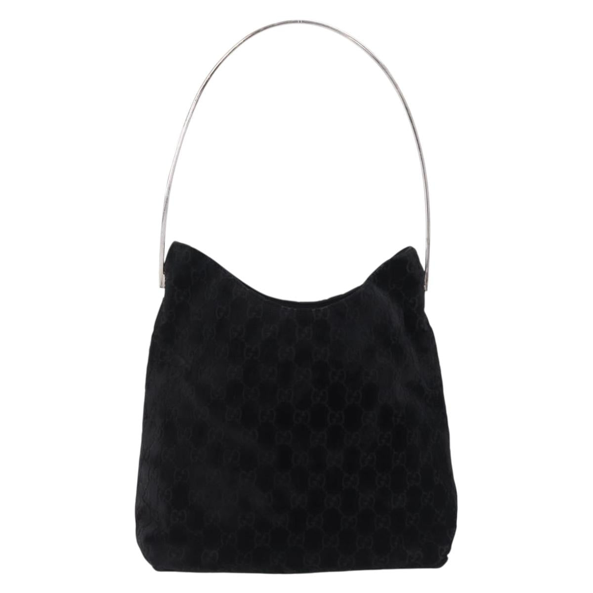 GUCCI GG Canvas Shoulder Bag Velor Black Silver 001 2123 1943 Auth 208634V