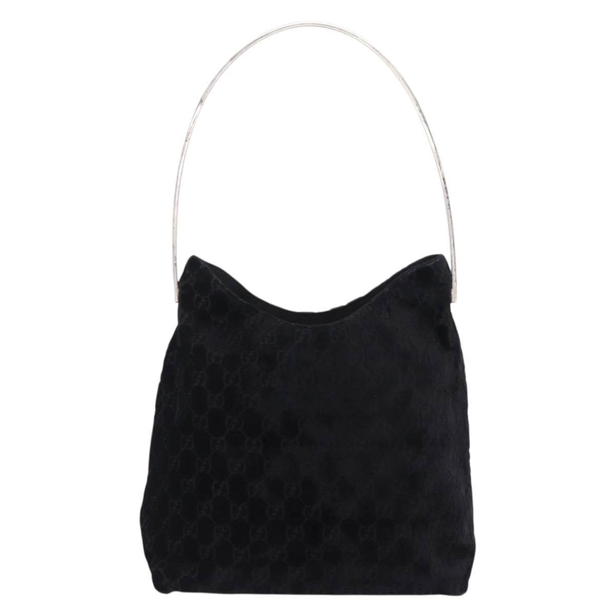 GUCCI GG Canvas Shoulder Bag Velor Black Silver 001 2123 1943 Auth 208634V