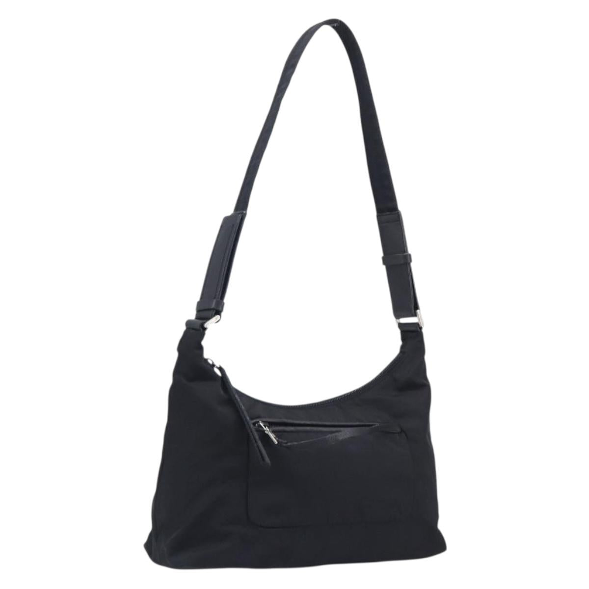 PRADA Shoulder Bag Nylon Black Silver Auth 208639V