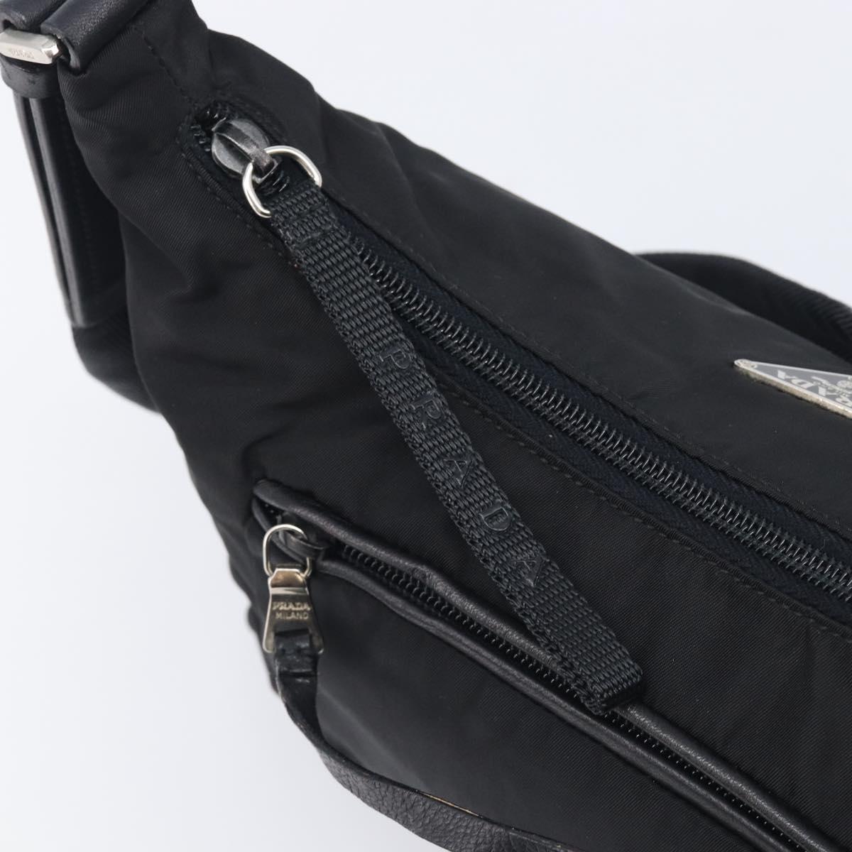PRADA Shoulder Bag Nylon Black Silver Auth 208639V
