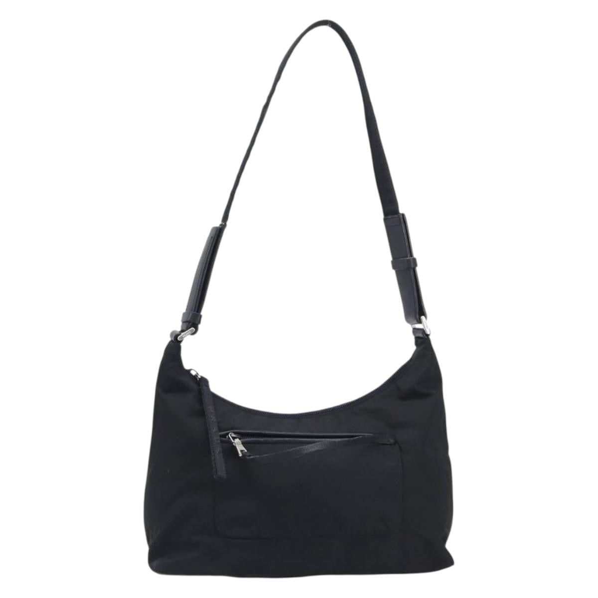 PRADA Shoulder Bag Nylon Black Silver Auth 208639V