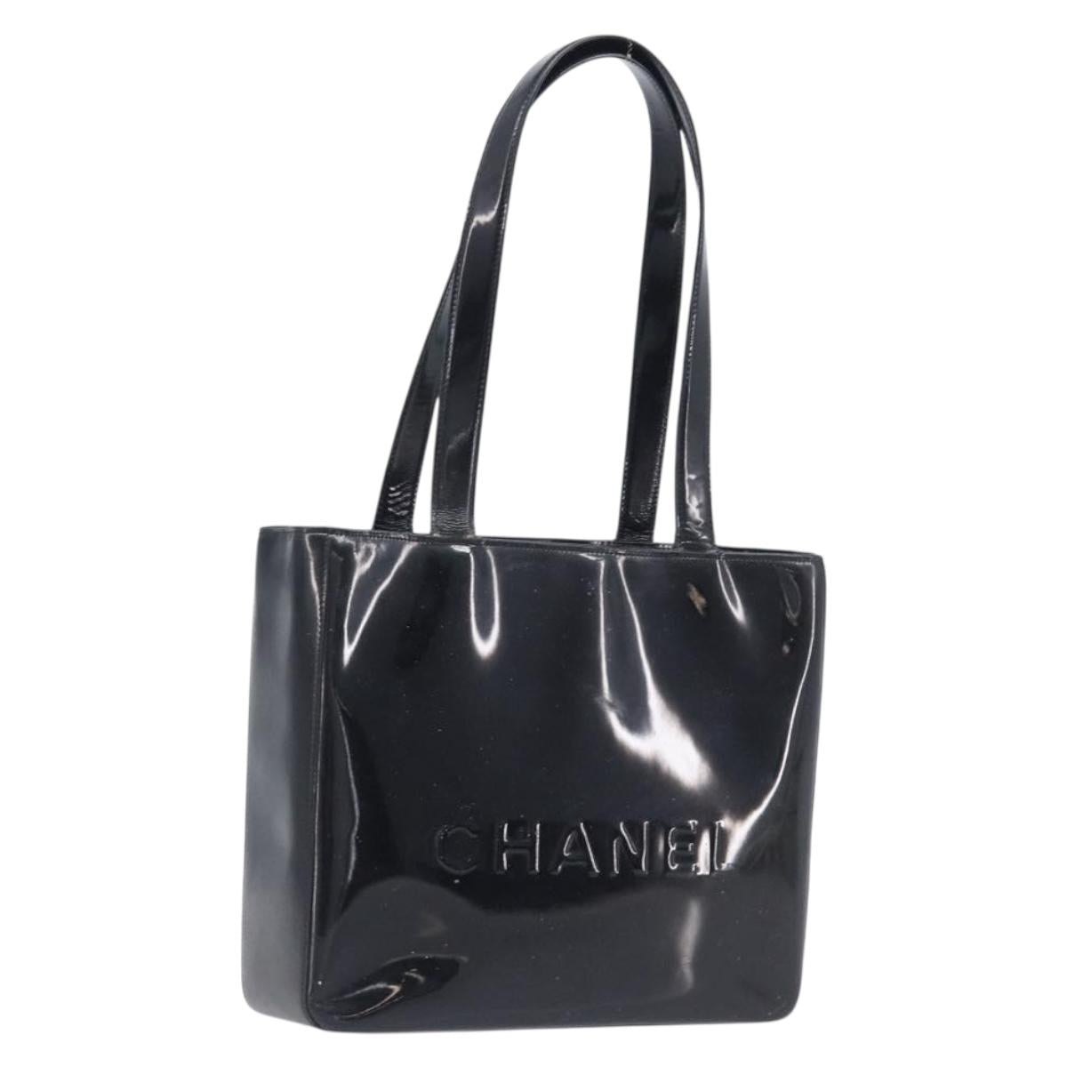 CHANEL Shoulder Bag Patent Black CC Auth 208640