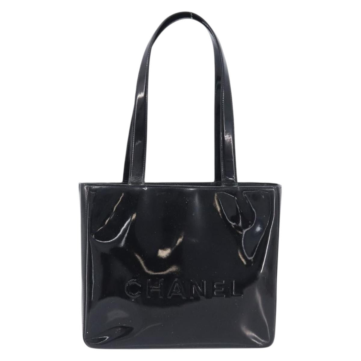CHANEL Shoulder Bag Patent Black CC Auth 208640