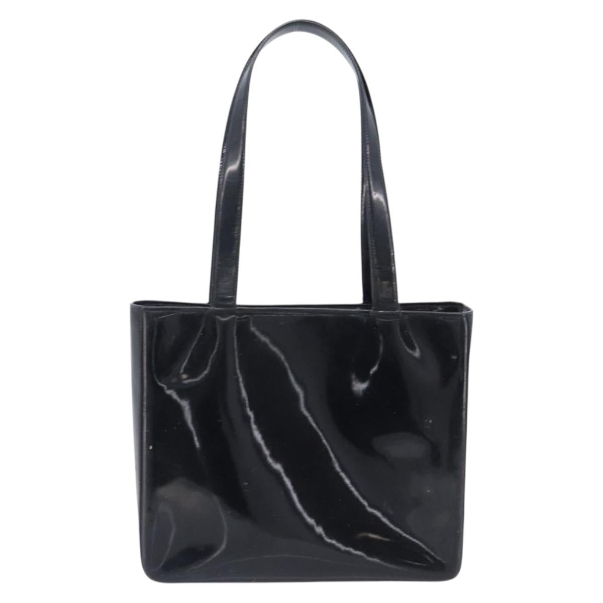 CHANEL Shoulder Bag Patent Black CC Auth 208640
