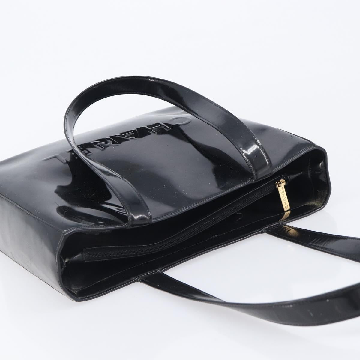 CHANEL Shoulder Bag Patent Black CC Auth 208640