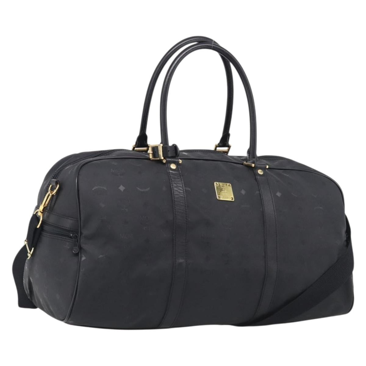 MCM Logogram Vicetos Boston Bag PVC 2way Black Gold Auth 208651