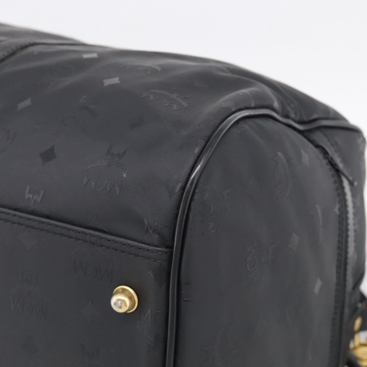 MCM Logogram Vicetos Boston Bag PVC 2way Black Gold Auth 208651