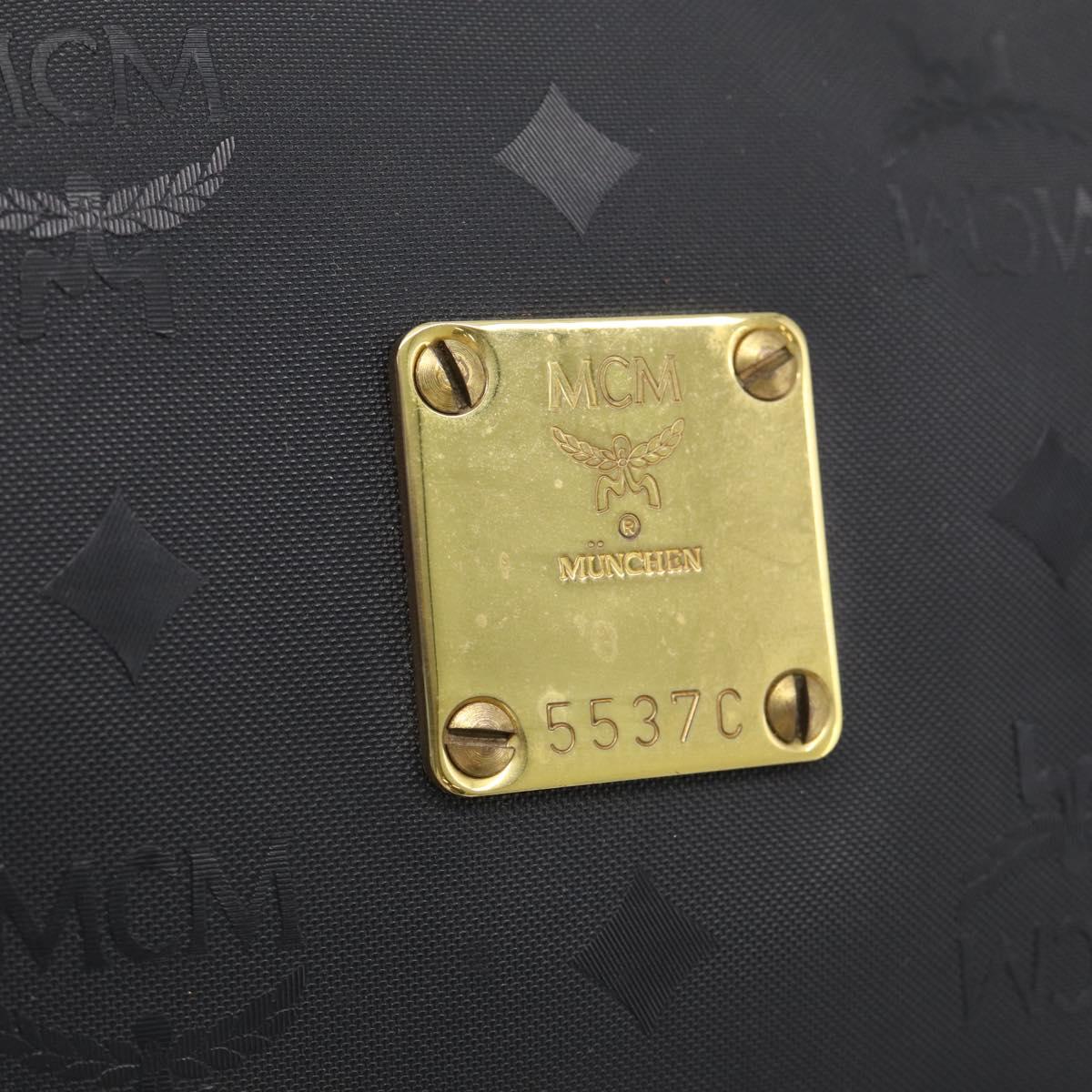 MCM Logogram Vicetos Boston Bag PVC 2way Black Gold Auth 208651