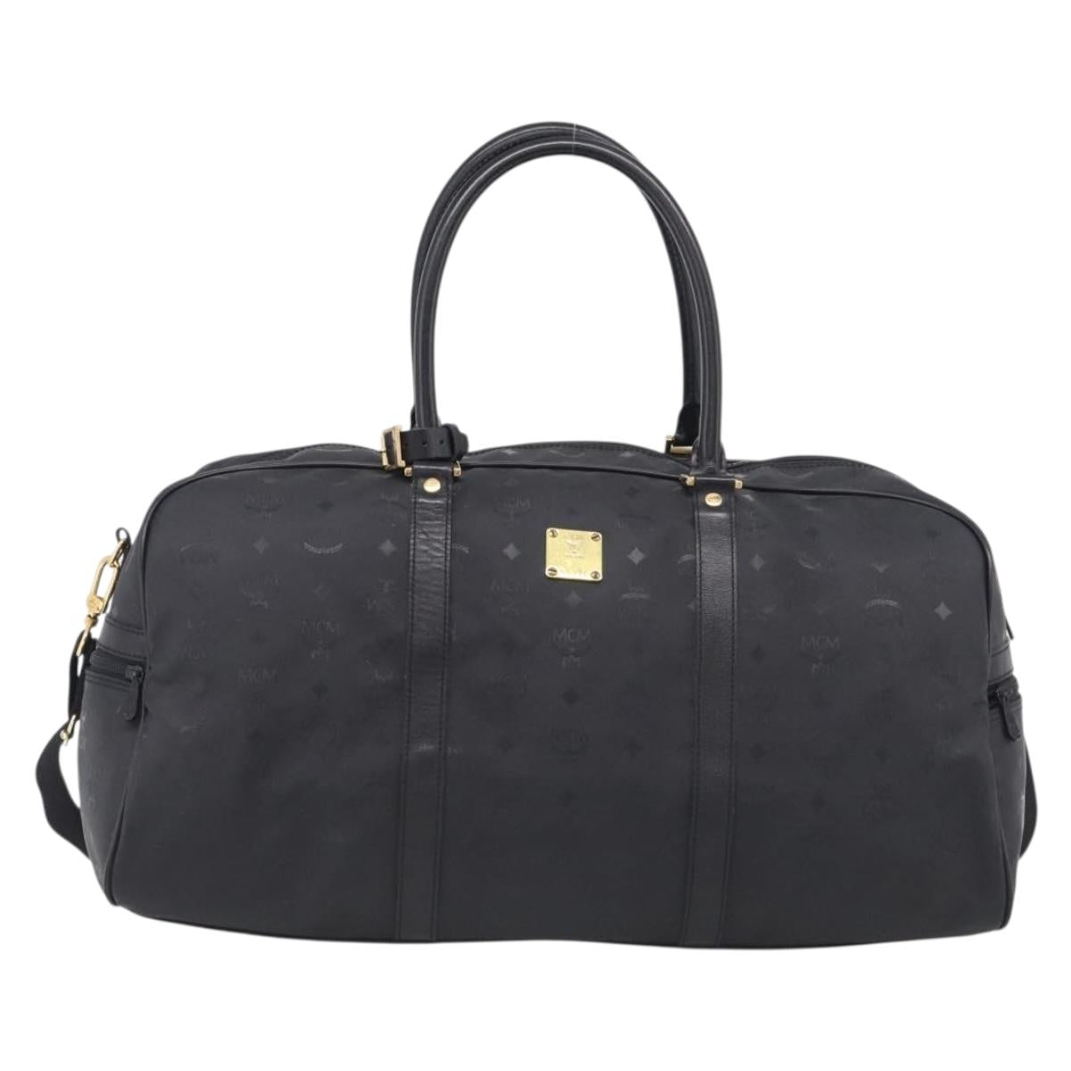 MCM Logogram Vicetos Boston Bag PVC 2way Black Gold Auth 208651