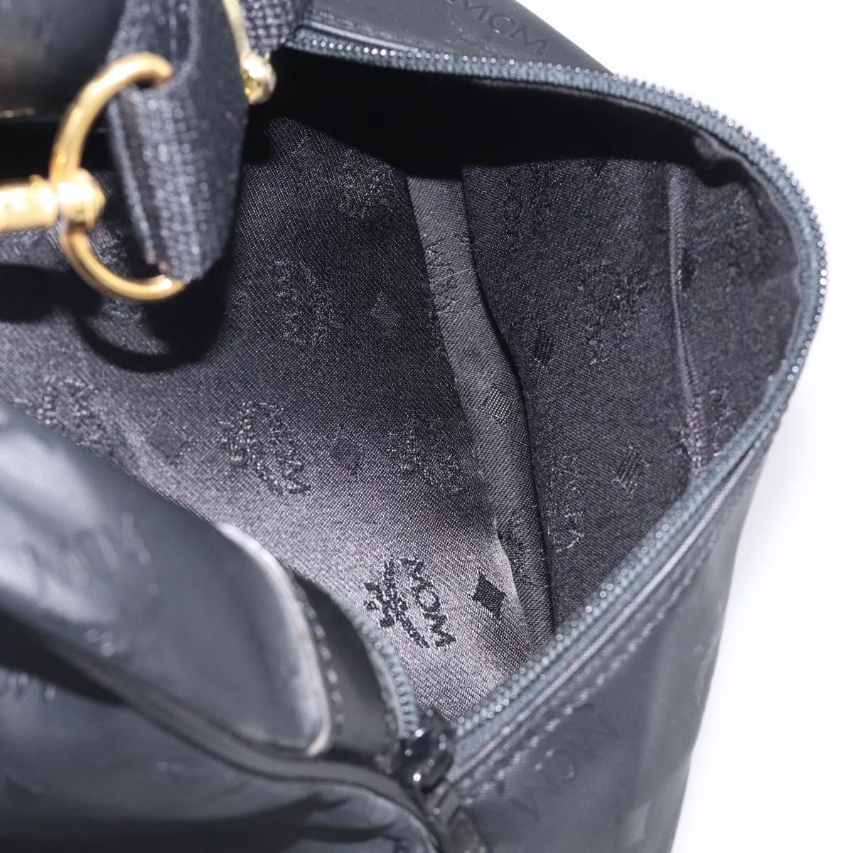 MCM Logogram Vicetos Boston Bag PVC 2way Black Gold Auth 208651