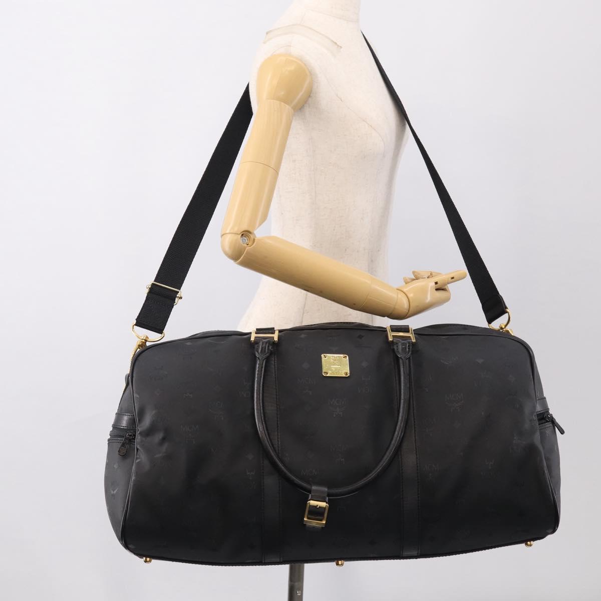 MCM Logogram Vicetos Boston Bag PVC 2way Black Gold Auth 208651
