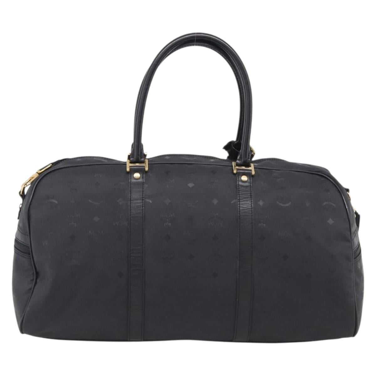 MCM Logogram Vicetos Boston Bag PVC 2way Black Gold Auth 208651