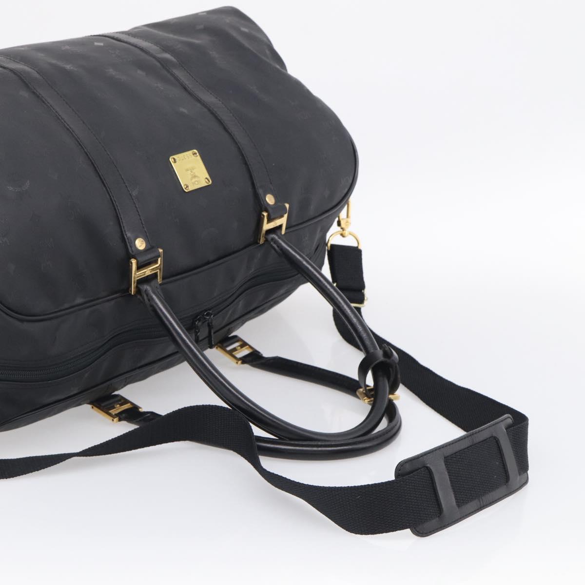 MCM Logogram Vicetos Boston Bag PVC 2way Black Gold Auth 208651