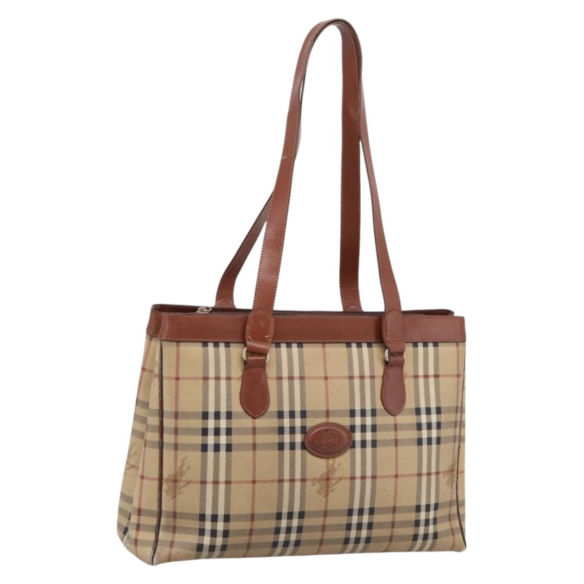 Burberrys Nova Check Tote Bag PVC Beige Gold Auth 208653