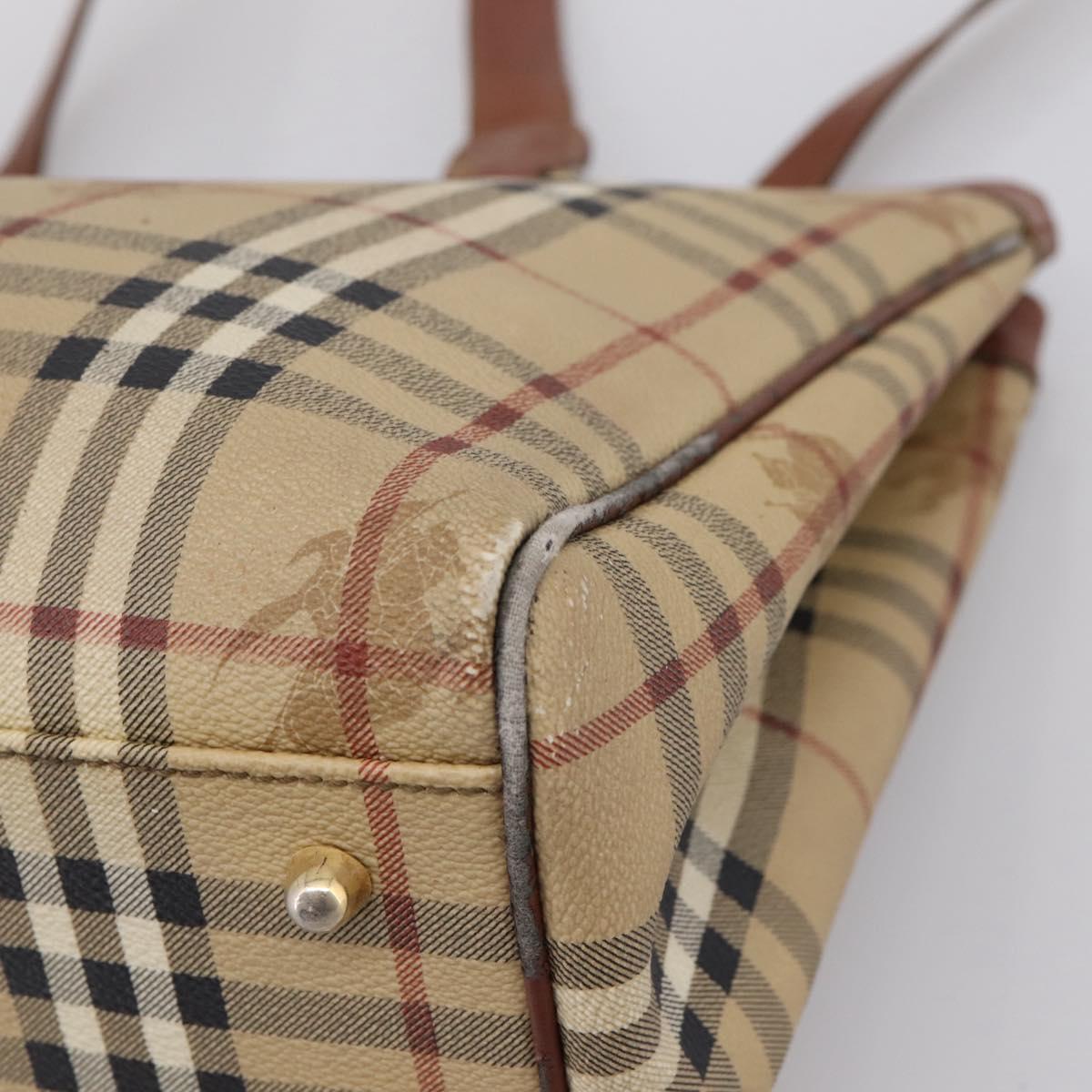 Burberrys Nova Check Tote Bag PVC Beige Gold Auth 208653