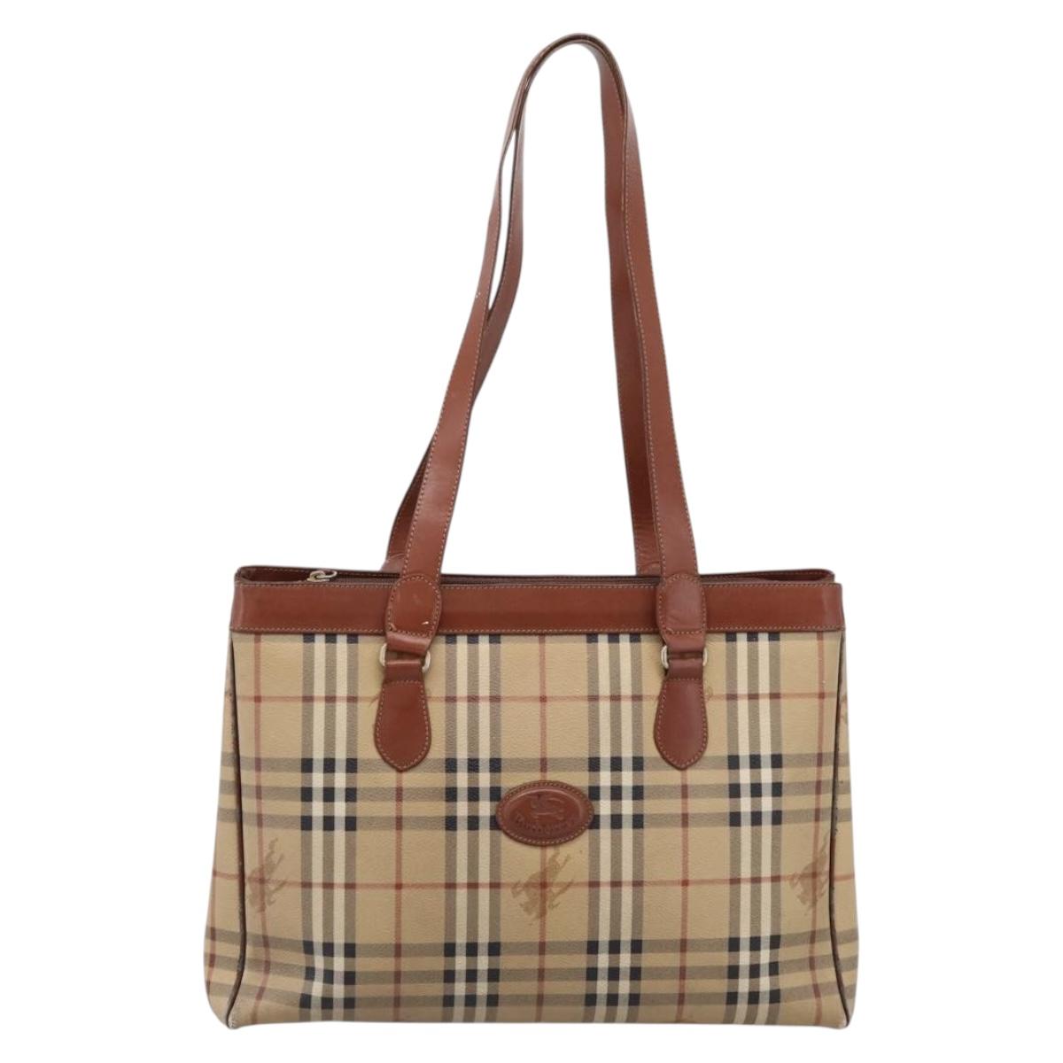 Burberrys Nova Check Tote Bag PVC Beige Gold Auth 208653
