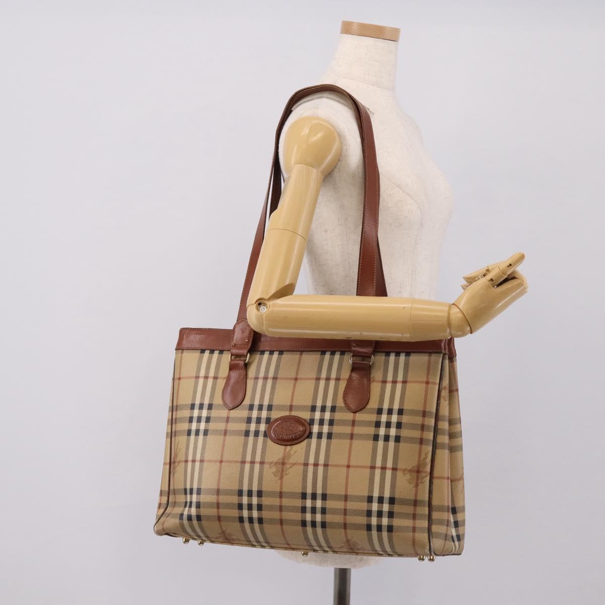 Burberrys Nova Check Tote Bag PVC Beige Gold Auth 208653