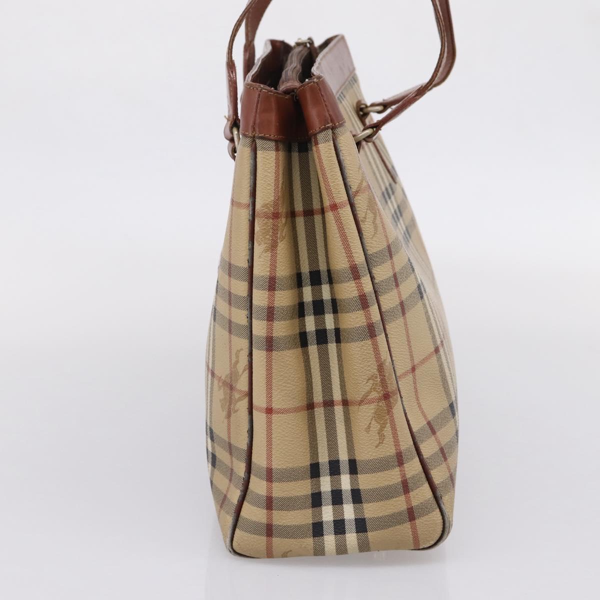 Burberrys Nova Check Tote Bag PVC Beige Gold Auth 208653