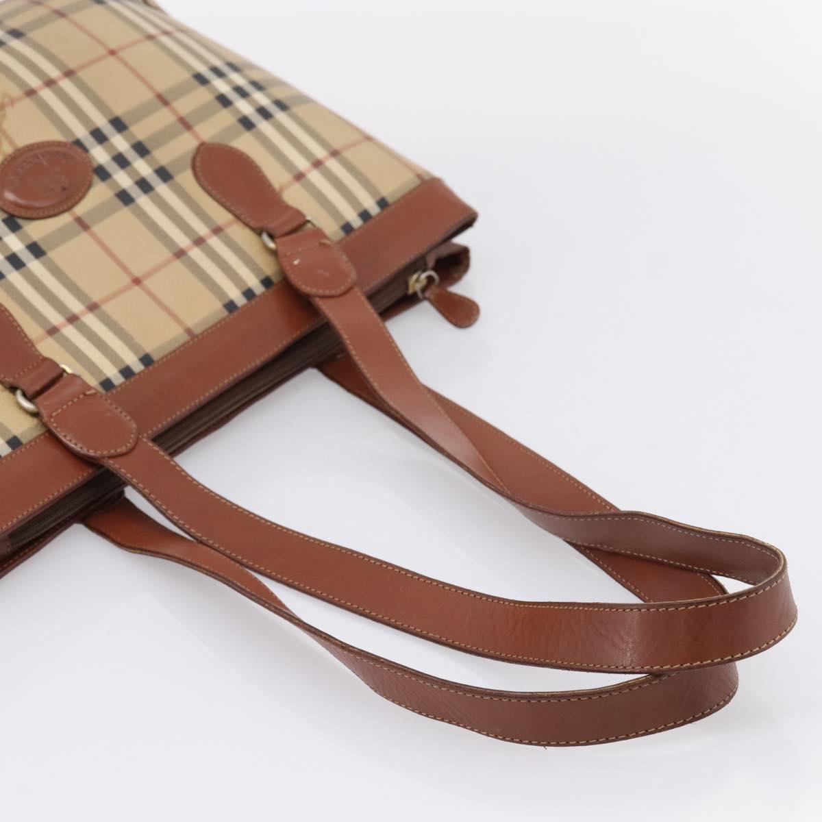 Burberrys Nova Check Tote Bag PVC Beige Gold Auth 208653